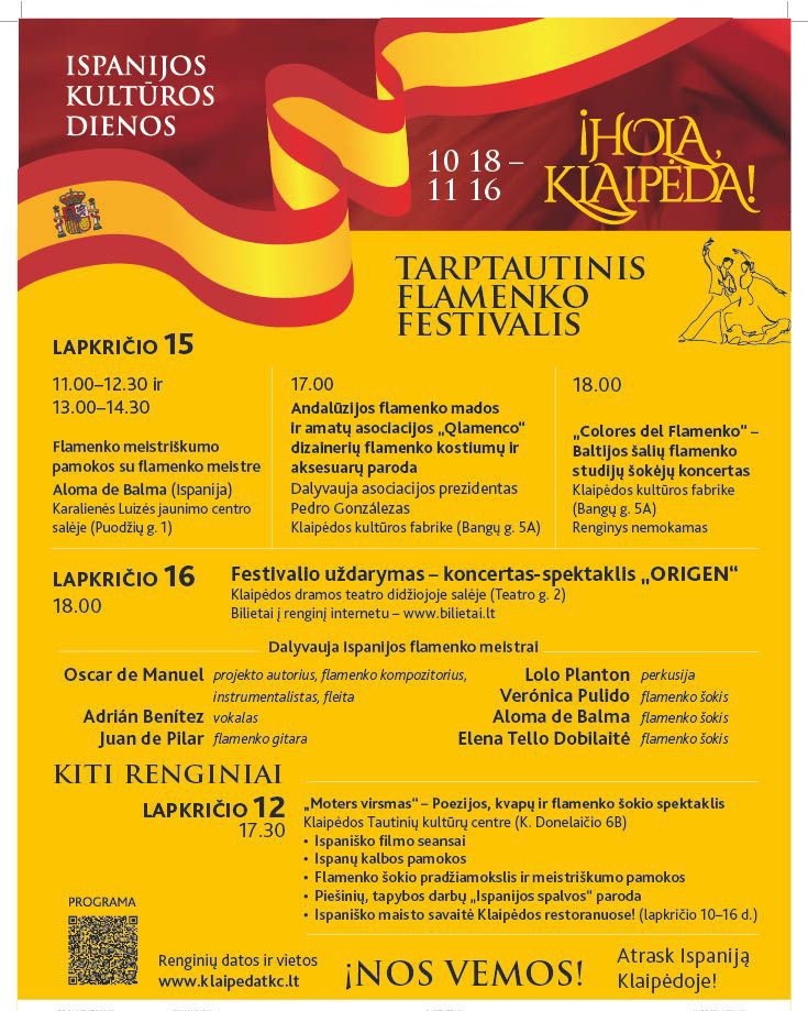 Ispanijos kultūros dienų „¡Hola, Klaipėda!“ programa