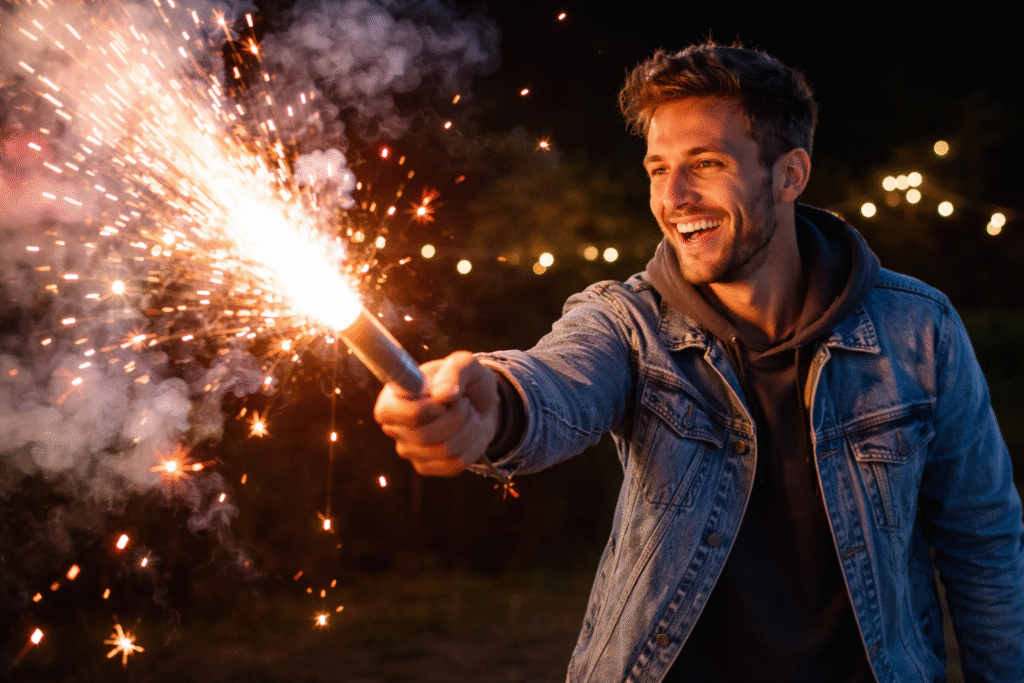 Žmogus su fejerverku