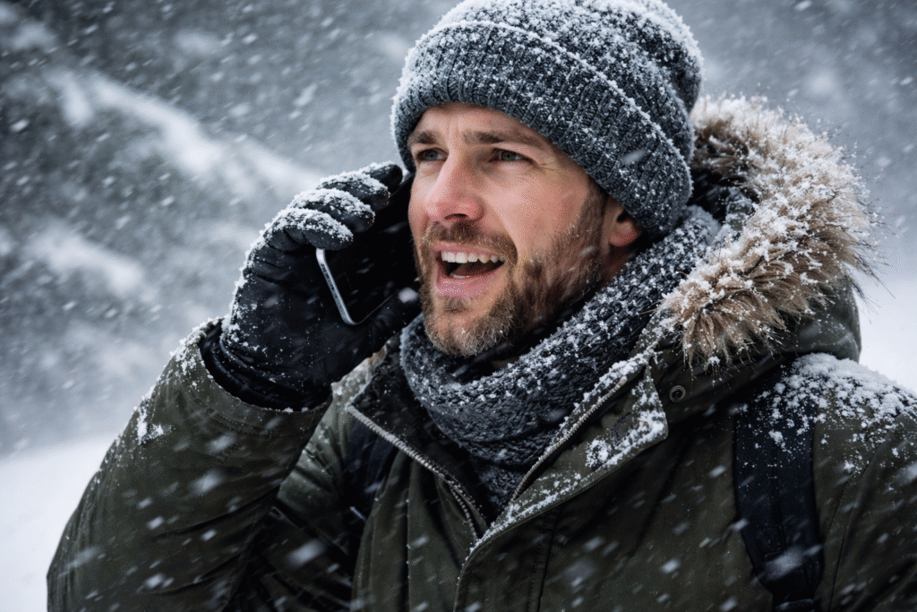 žmogus kalba mobiliuoju per pūgą